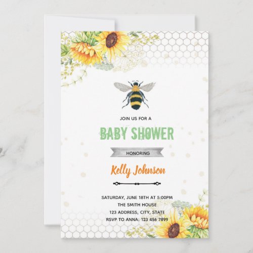Honey bee shower birthday invitation