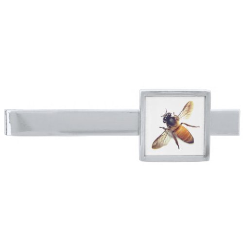 Honey bee silver finish tie clip