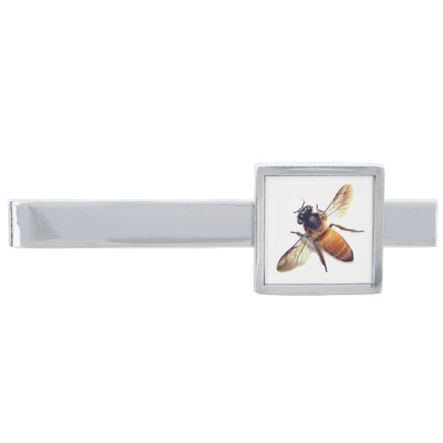 Honey bee silver finish tie clip (Front)