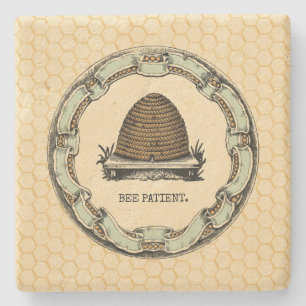 Honey Bee Skep and Vintage Frame Stone Coaster