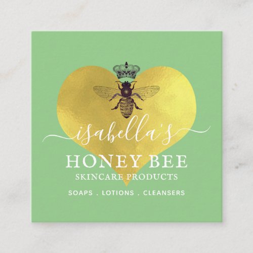 Honey Bee Skincare Gold Foil On Green Square Business Card