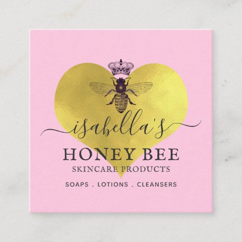 Honey Bee Skincare Gold Foil On Pink Square Business Card