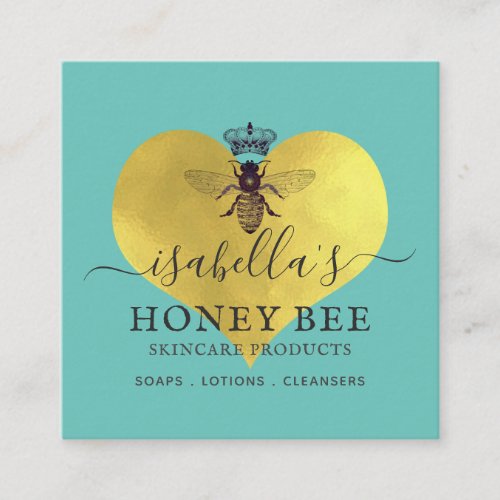 Honey Bee Skincare Gold Foil On Turquoise Square Business Card