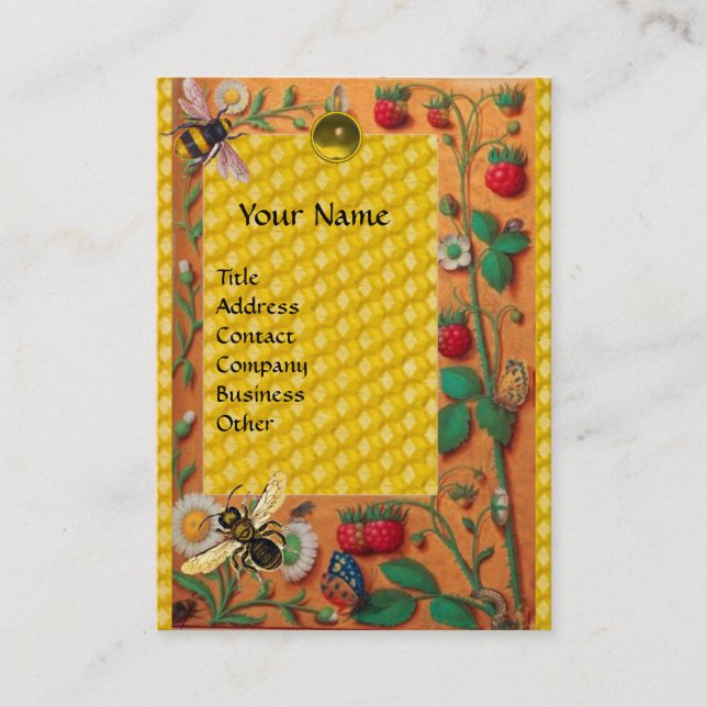 HONEY BEE SPRING FLOWERS AND STRAWBERRIES BEEKEPER BUSINESS CARD (Front)