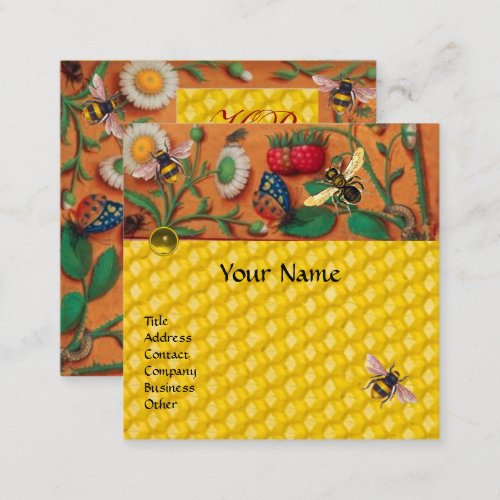 HONEY BEE SPRING FLOWERSSTRAWBERRIES BEEKEPER SQUARE BUSINESS CARD