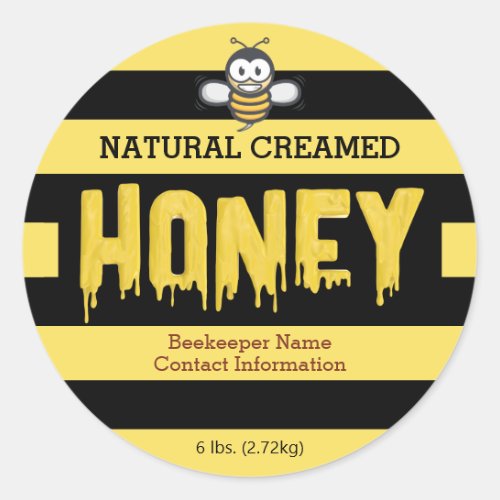 Honey Bee Stripes Black and Gold Honey Jar Classic Round Sticker