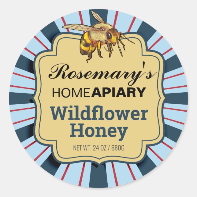 Honey Bee Sunburst Cornflower Blue Honey Sticker (Front)