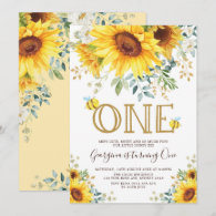 Honey Bee Sunflower 1st Birthday Summer Floral Invitation