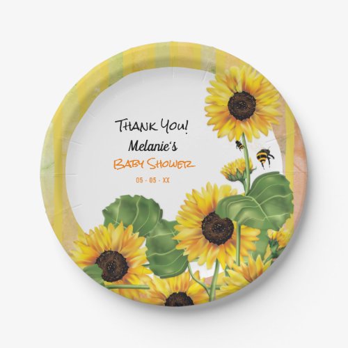 Honey Bee Sunflower Baby Shower Paper Plates