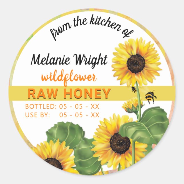Honey Bee Sunflower Canning Classic Round Sticker (Front)