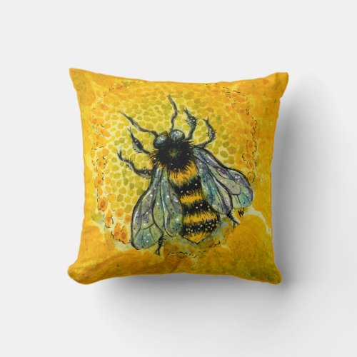 Honey Bee sunflower gold yellow amber pillow