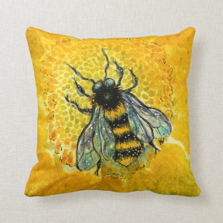 Honey Bee Sunflower Gold Yellow Amber Pillow