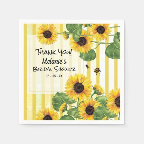 Honey Bee Sunflower Thank You Napkins