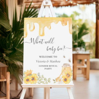 Honey Bee Sunflowers Gender Reveal Welcome Foam Board