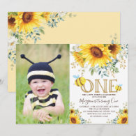 Honey Bee Sunflowers Summer Yellow Floral Birthday Invitation