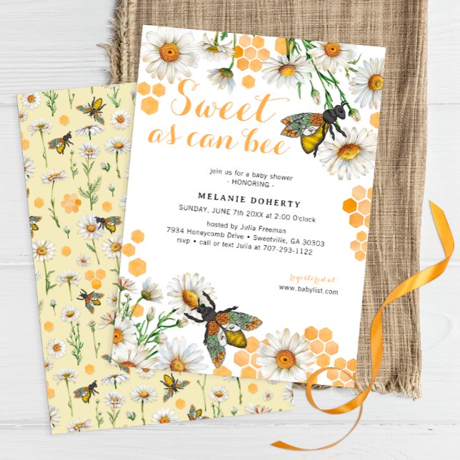 Honey Bee Sweet As Can Bee Baby Shower Invitation  (Sweet As Can Bee)