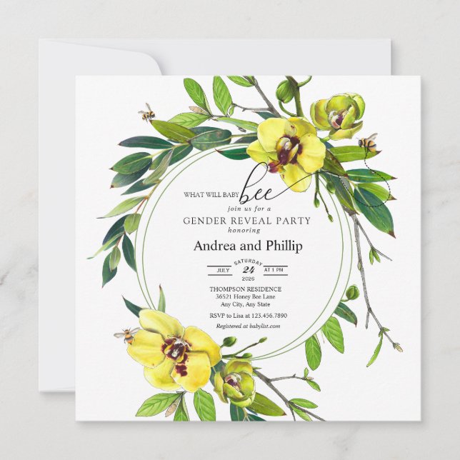 Honey Bee | Sweet Bee | Orchid  Gender Reveal Invitation (Front)