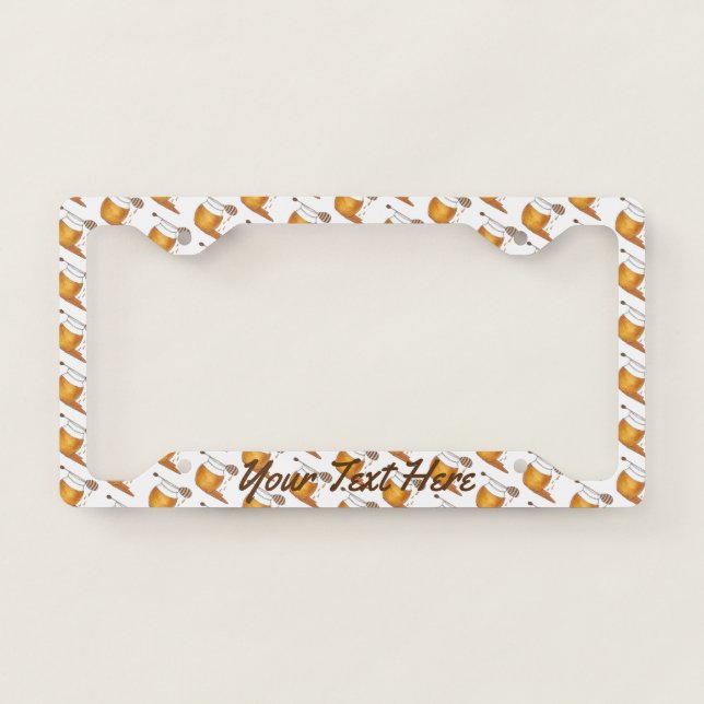 Honey Bee Sweet Sticky Honeypot Beehive License Plate Frame (Front)