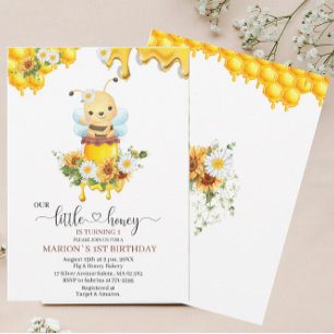 Honey Bee Sweet Yellow Floral Sunflower watercolor Invitation