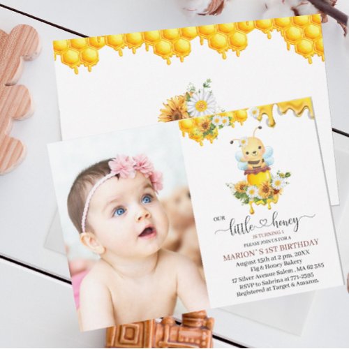 Honey Bee Sweet Yellow Floral Sunflower watercolor Invitation