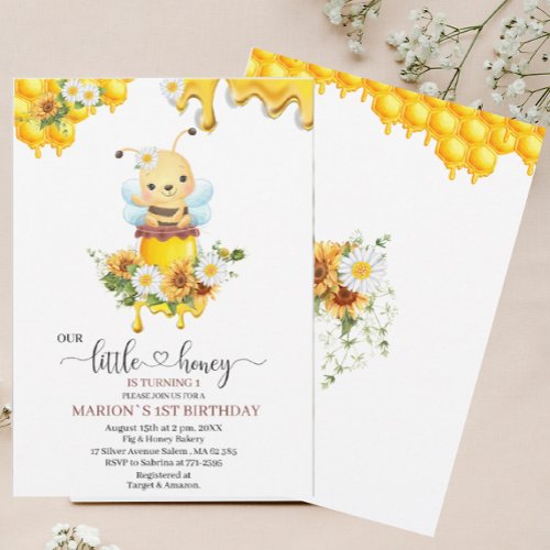Honey Bee Sweet Yellow Floral Sunflower watercolor Invitation