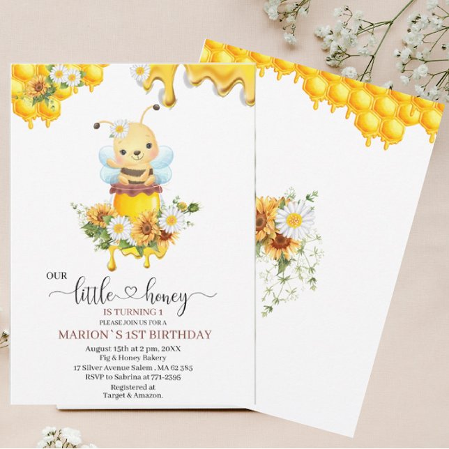 Honey Bee Sweet Yellow Floral Sunflower watercolor Invitation (Creator Uploaded)
