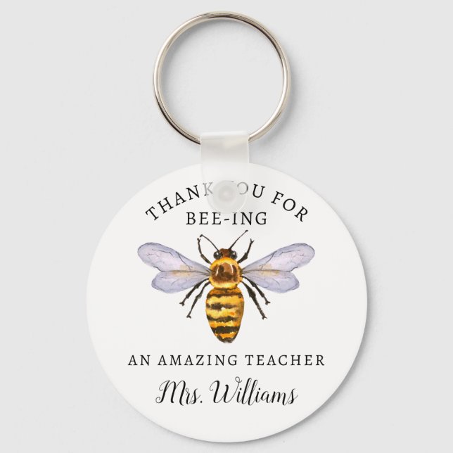 Honey Bee Teacher Appreciation Name Keychain (Front)
