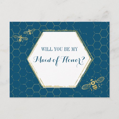 Honey Bee Teal Gold Custom Maid of Honor Proposal Invitation Postcard