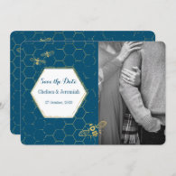 Honey Bee Teal Gold Custom Photo Save the Date Invitation