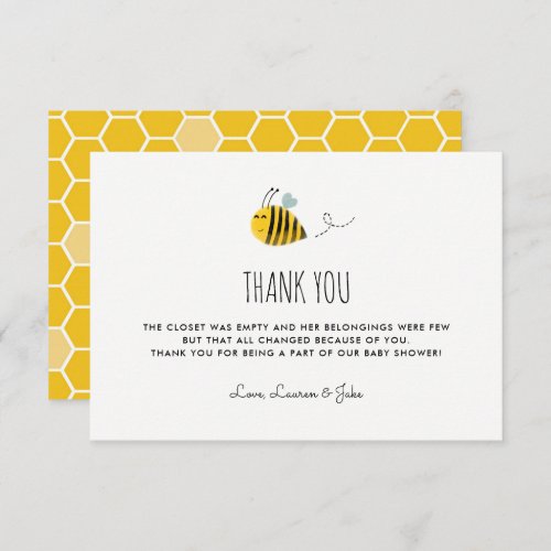Honey Bee Theme Baby Shower Thank You Cards
