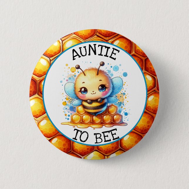 Honey bee themed Boy's Baby Shower Auntie to be Button (Front)