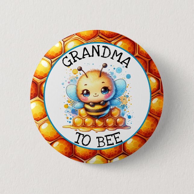Honey bee themed Boy's Baby Shower Grandma to be Button (Front)