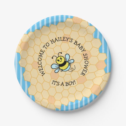 Honey Bee Themed Boys Baby Shower Paper Plate