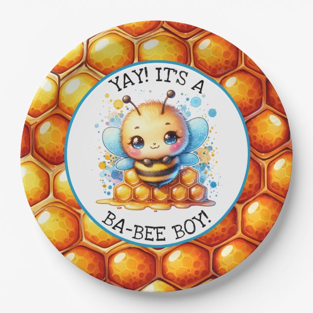 Honey bee themed Boy's Baby Shower  Paper Plates (Front)