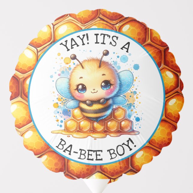Honey bee themed Boy's Baby Shower Personalized Balloon (Front)