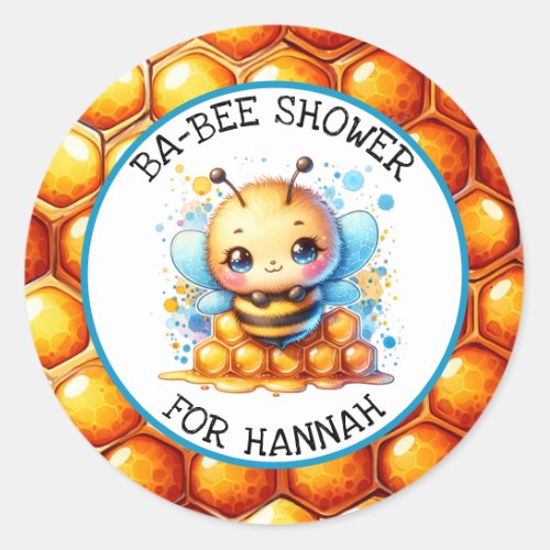 Honey bee themed Boys Baby Shower Personalized Classic Round Sticker
