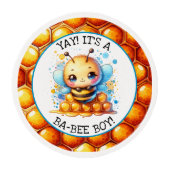 Honey bee themed Boy's Baby Shower Personalized Edible Frosting Rounds (Front)