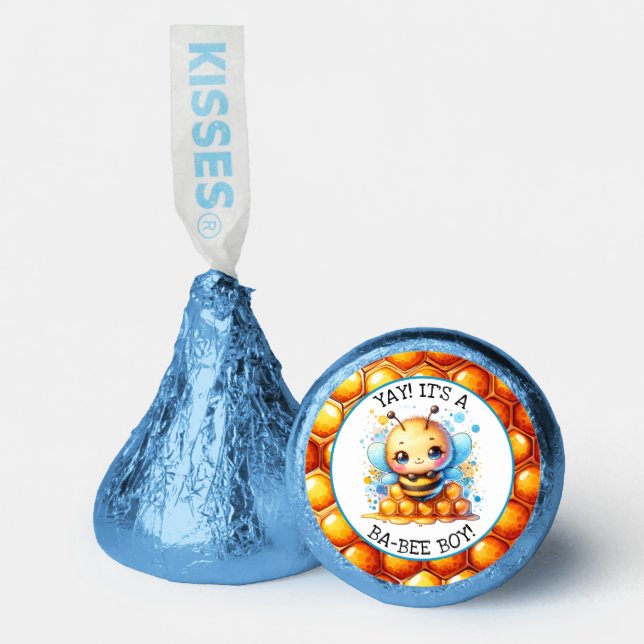 Honey bee themed Boy's Baby Shower Personalized Hershey®'s Kisses® (Front)