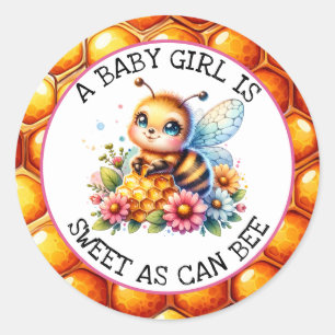 Honey bee themed Girl's Baby Shower  Classic Round Sticker
