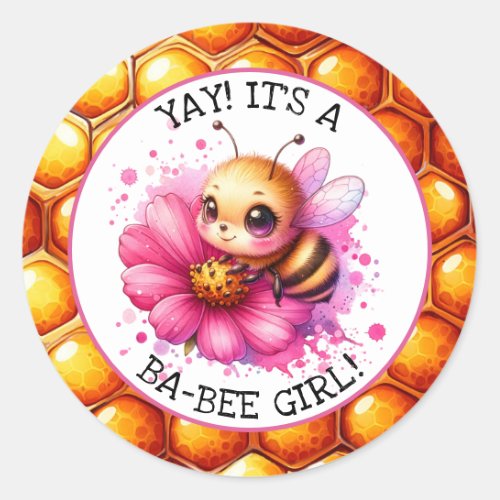 Honey bee themed Girls Baby Shower  Classic Round Sticker