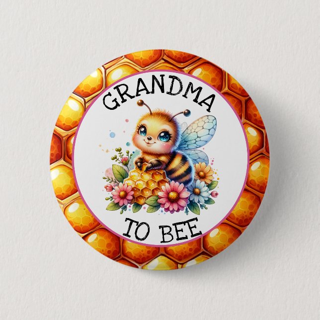 Honey bee themed Girl's Baby Shower Grandma to be Button (Front)