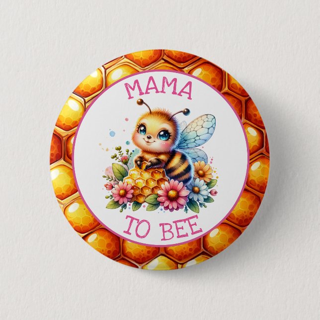 Honey bee themed Girl's Baby Shower Mama to be Button (Front)