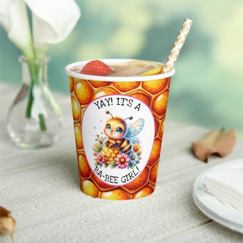 Honey bee themed Girls Baby Shower  Paper Cups