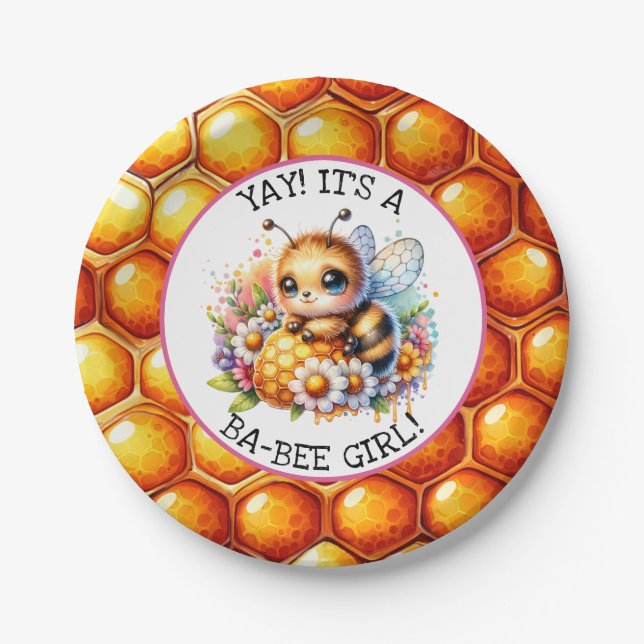 Honey bee themed Girl's Baby Shower  Paper Plates (Front)