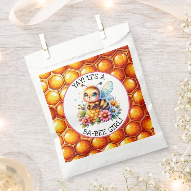 Honey bee themed Girl's Baby Shower Personalized Favor Bag (Clipped)