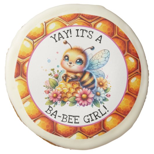 Honey bee themed Girl's Baby Shower Personalized Sugar Cookie (Front)
