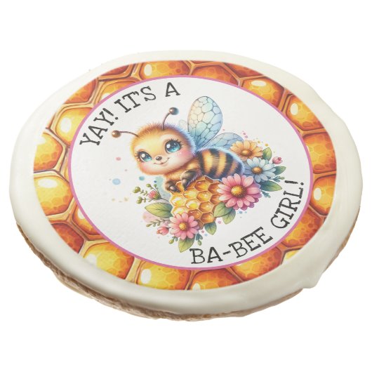 Honey bee themed Girl's Baby Shower Personalized Sugar Cookie (Angled)