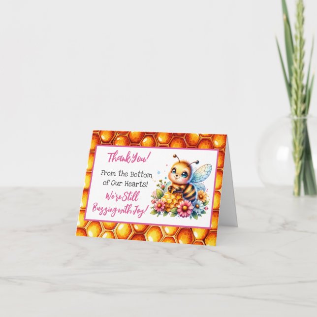 Honey bee themed Girl's Baby Shower Thank You Card (Front)