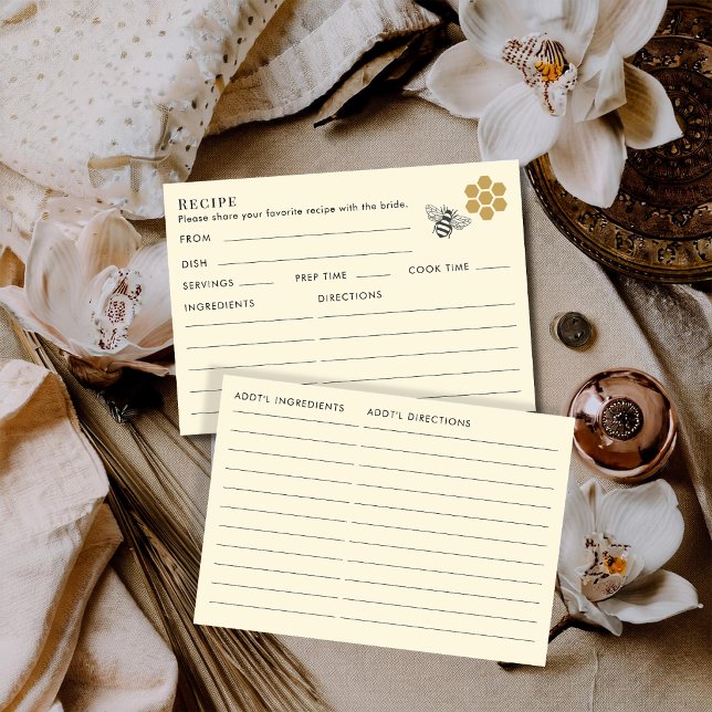 Honey Bee Themed Recipe For Bride Bridal Shower Enclosure Card (Creator Uploaded)