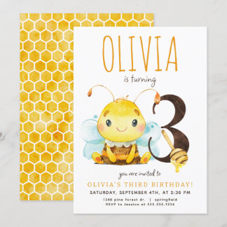 Honey Bee Third Birthday Invitation